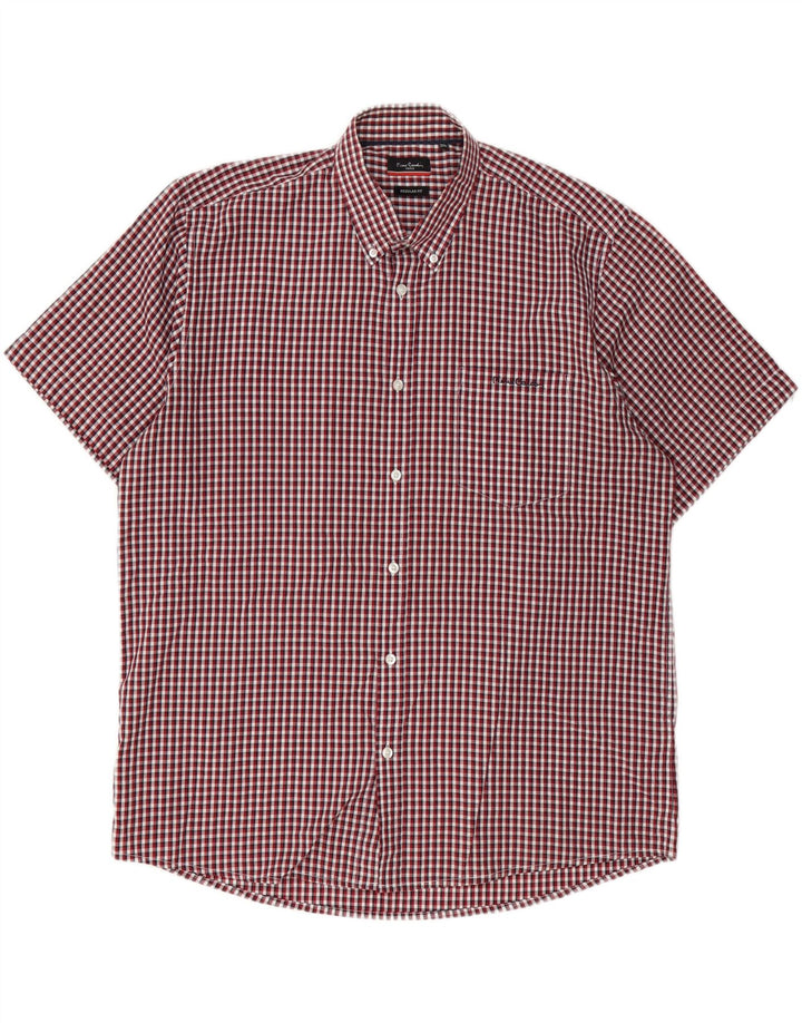 Cămașă cu mânecă scurtă pentru bărbați Pierre Cardin, cu formă normală, 3XL, poliester cu carouri roșii