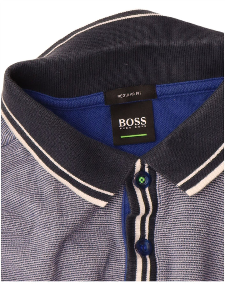 Cămașă polo Hugo Boss pentru bărbați, cu formă normală, din bumbac cu dungi albastre medii