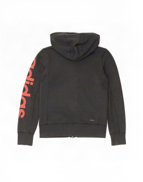 Adidas Climalite Graphic Zip Hoodie Pulover UK 6 XS bumbac gri