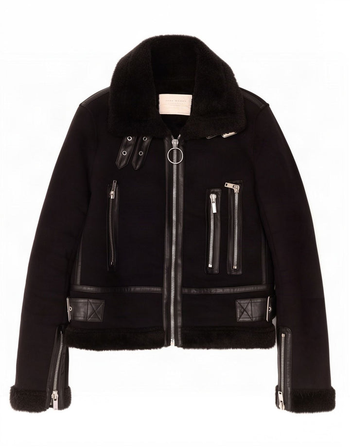 Jachetă Sherpa pentru femei Zara UK 6 XS Poliester negru