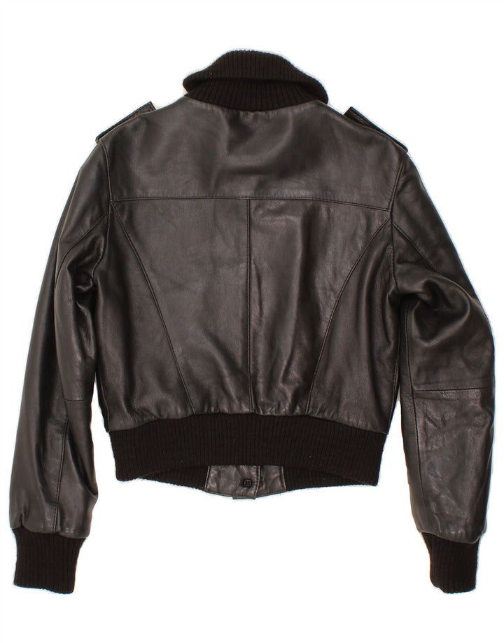 Jachetă de piele crop VINTAGE pentru femei IT 44 Medium Black Leather