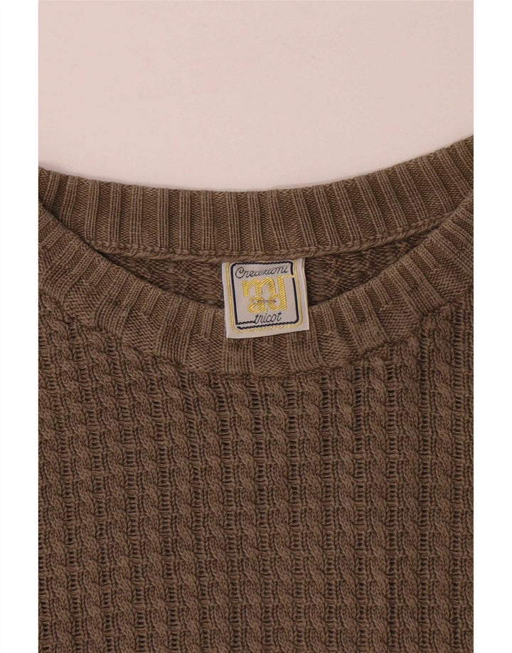 Pulover vintage pentru bărbați, cu gât roșu, bumbac mediu, bej