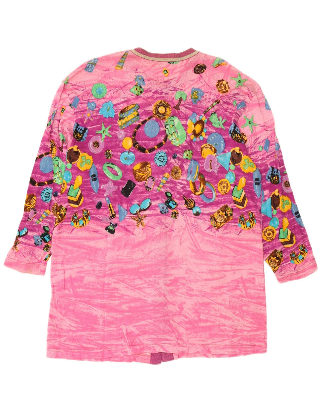 Pulover cardigan cu paragate cu model abstract pentru femei Le Bambole IT 48 XL roz