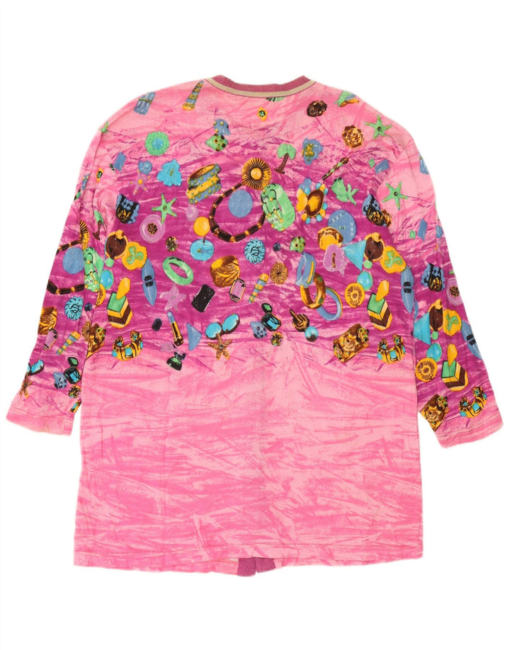 Pulover cardigan cu paragate cu model abstract pentru femei Le Bambole IT 48 XL roz