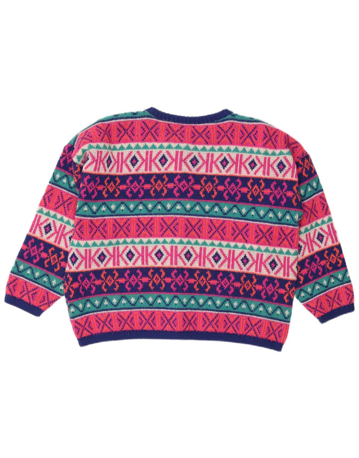Pulover vintage cardigan supradimensionat pentru femei UK 18 XL multicolor Fair Isle