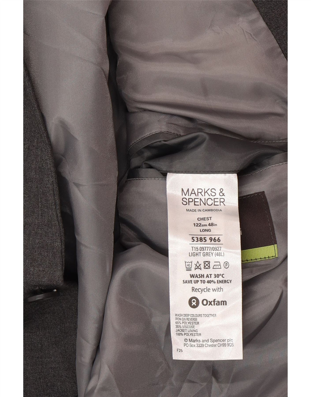 Marks & Spencer jachetă pentru bărbați cu 2 nasturi, UK 48 2XL, poliester gri