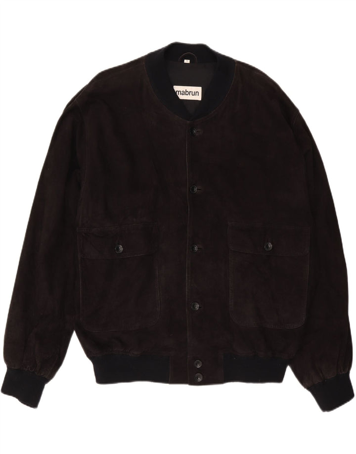 MABRUN Jachetă Bomber din piele intoarsa pentru barbati IT 56 3XL Piele neagra