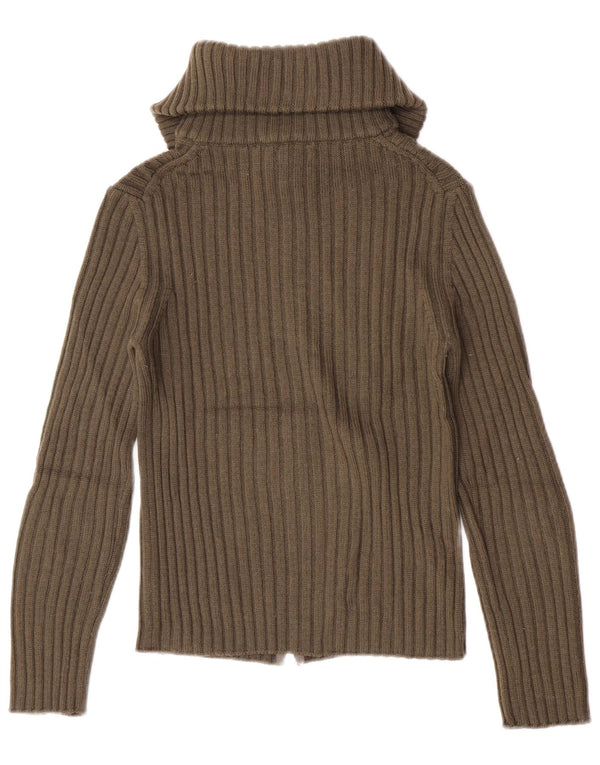 Pulover cardigan Benetton pentru femei cu gât rulat UK 10 Lână kaki mică