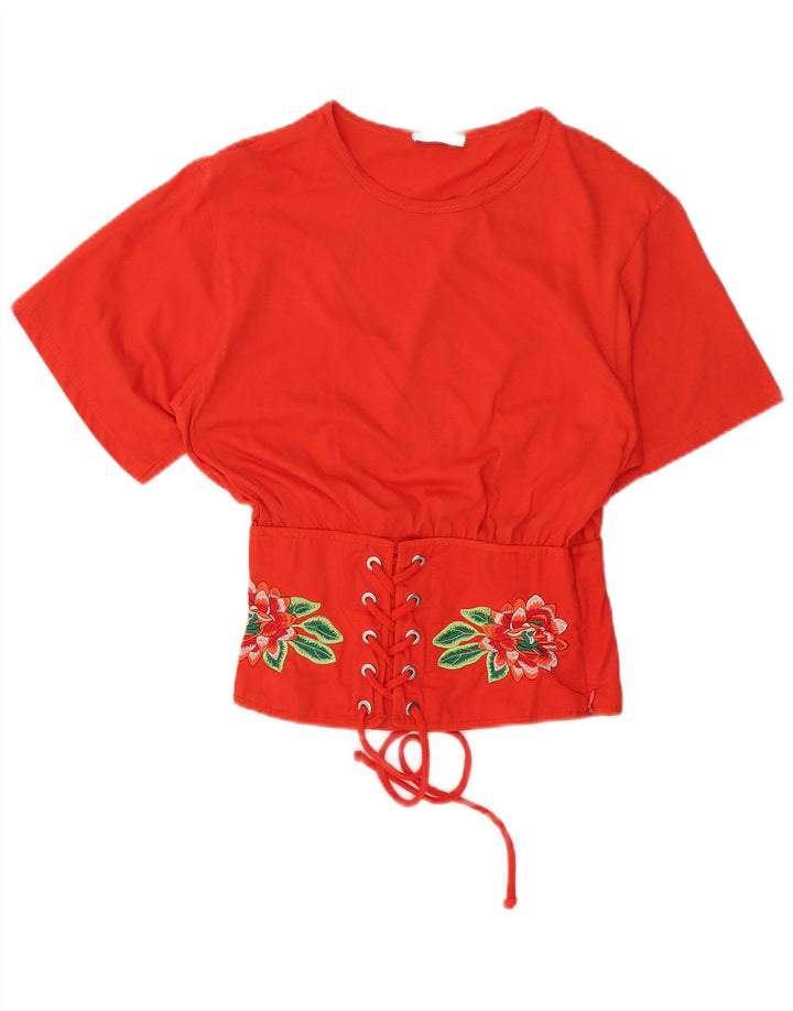 Bluză ZARA pentru femei Crop Batwing Top UK 12 Medium Red Floral