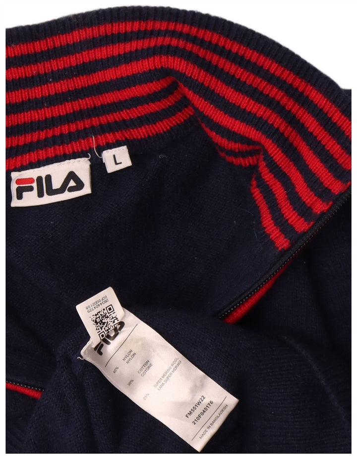 Pulover Fila pentru bărbați, cu fermoar, cu gât, mare, nailon bleumarin