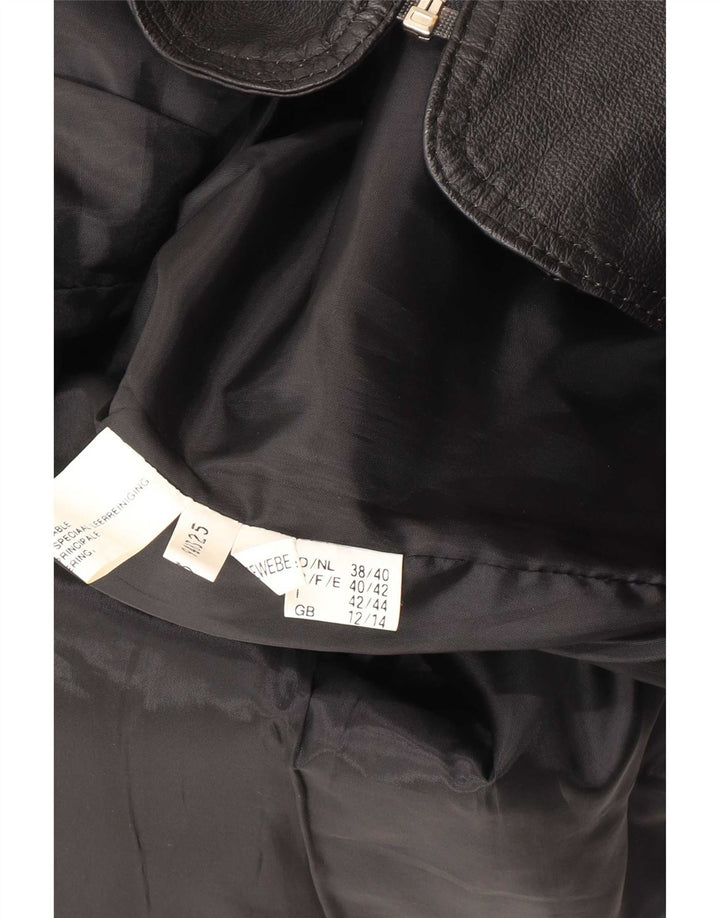 Gilet vintage din piele matlasată pentru femei UK 12/14 Medium Bleumarin