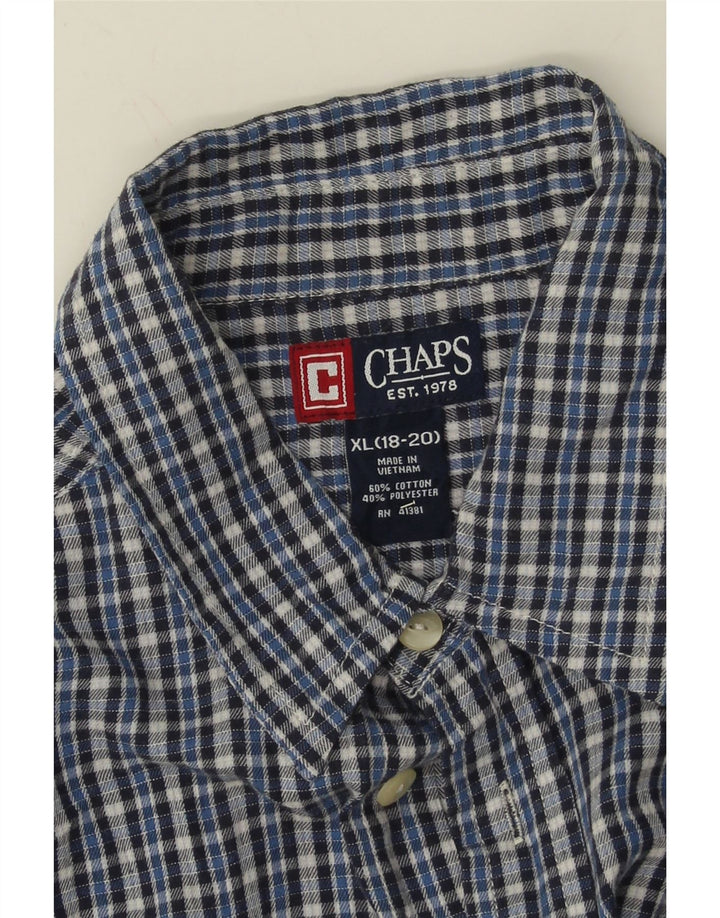 CHAPS Boys Flannel Shirt 15-16 Years XL  Blue Check Cotton Vintage Chaps and Second-Hand Chaps from Messina Hembry 