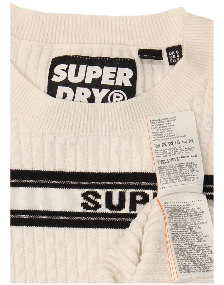 SUPERDRY Pulover cu decolteu rotund cu grafic pentru femei UK 8 Mic cu dungi albe