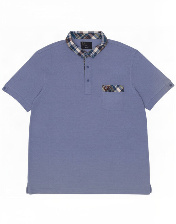 Cămașă polo pentru bărbați Fred Perry slim fit 2XL, bumbac cu carouri albastre