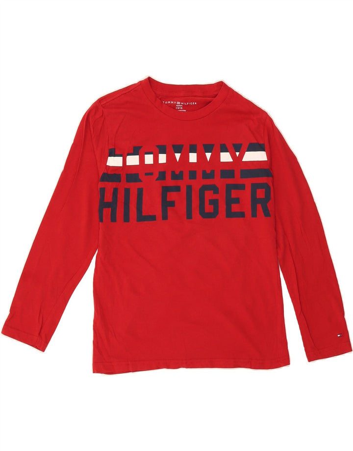 TOMMY HILFIGER Boys Graphic Top Long Sleeve 12-13 Years Medium Red Cotton Vintage Tommy Hilfiger and Second-Hand Tommy Hilfiger from Messina Hembry 