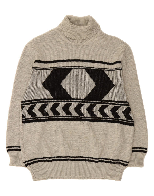 VINTAGE Pulover cu gât rulat pentru bărbați IT 54 XL Gri Geometric Acrilic