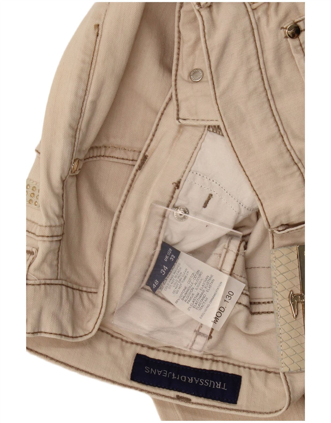 Blugi drepti pentru femei Trussardi W32 L32 bumbac bej