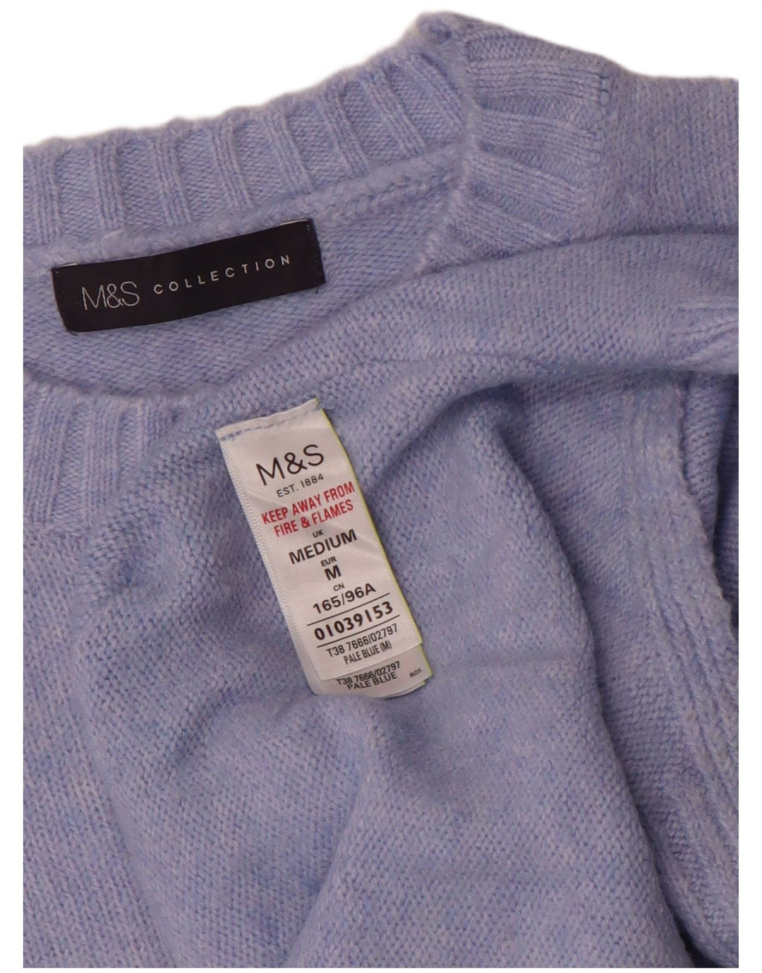 Pulover pentru femei Marks & Spencer cu decolteu triplu UK 14 Medium Blue Acrylic