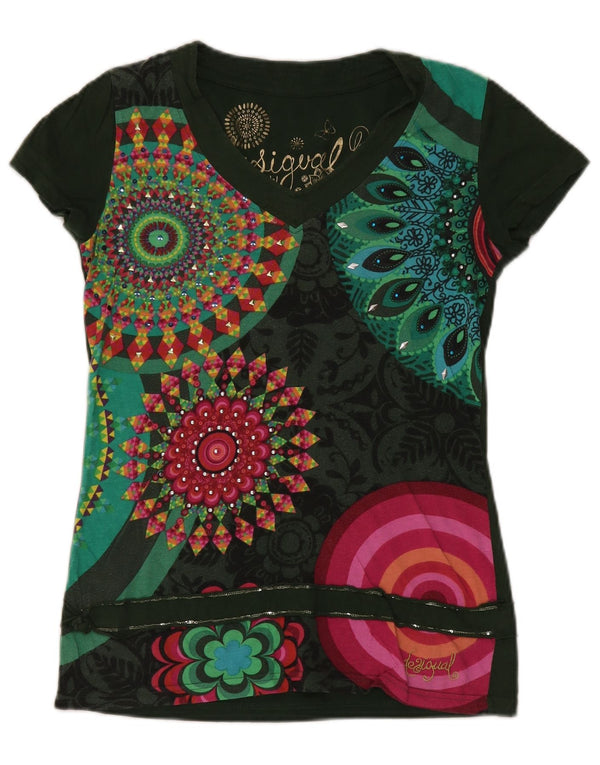 Tricou grafic Desigual pentru femei Top UK 12 Medium Green Paisley