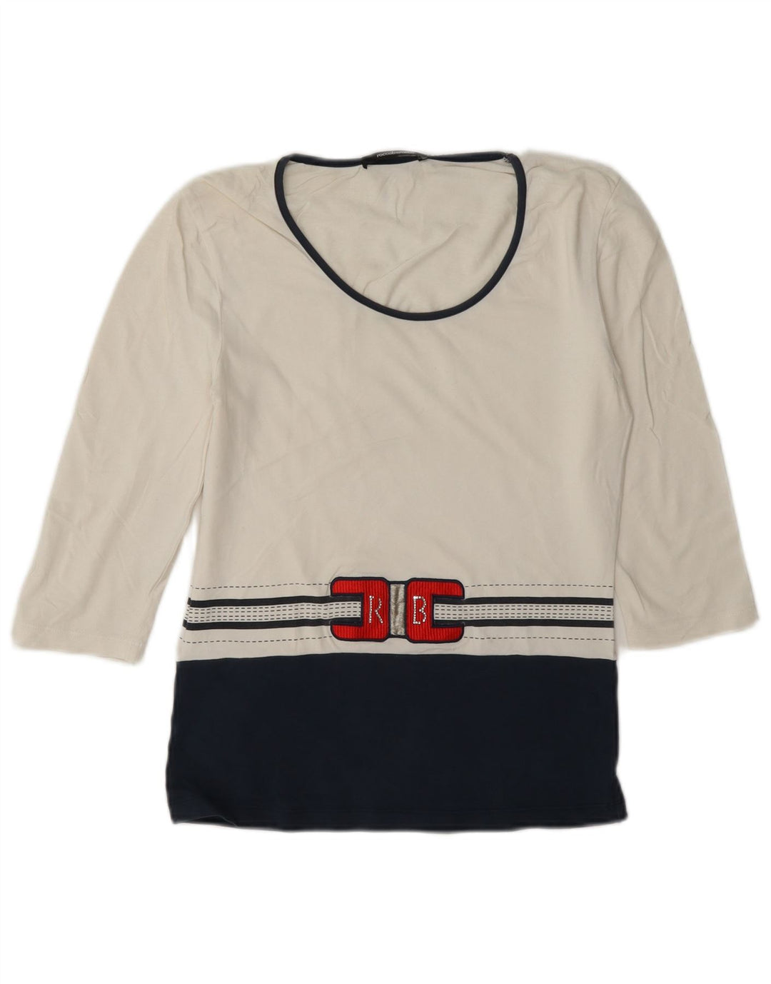Roccobarocco Top grafic pentru femei mâneci 3/4 IT 42 Medium White Colorblock