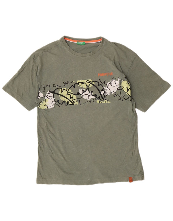 Tricou grafic Benetton pentru băieți Top 13-14 ani 3XL Kaki Bumbac