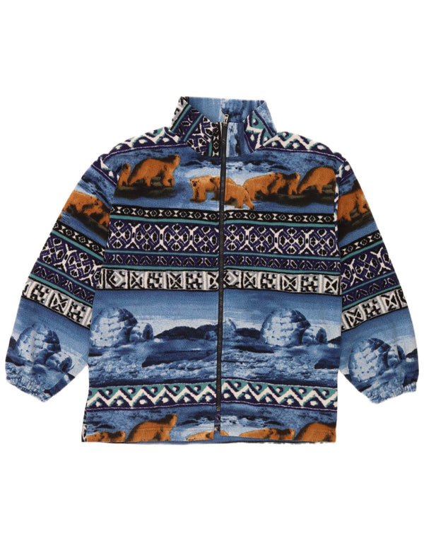 Jachetă din lână vintage pentru bărbați cu model abstract, UK 38 Medium Blue Retro