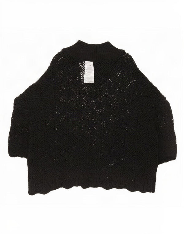 Pulover poncho supradimensionat din croșetat Zara pentru femei UK 14, bumbac mediu negru