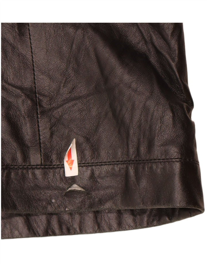 Jachetă de piele vintage pentru femei cu glugă IT 46 din piele neagră mare