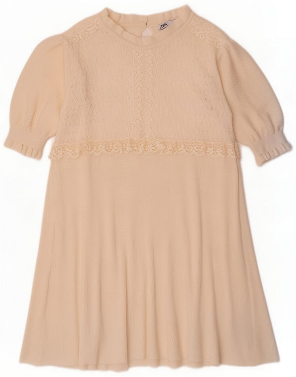 Rochie tricotată cu mâneci 3/4 pentru femei Zara, UK 14, poliester alb, mediu,
