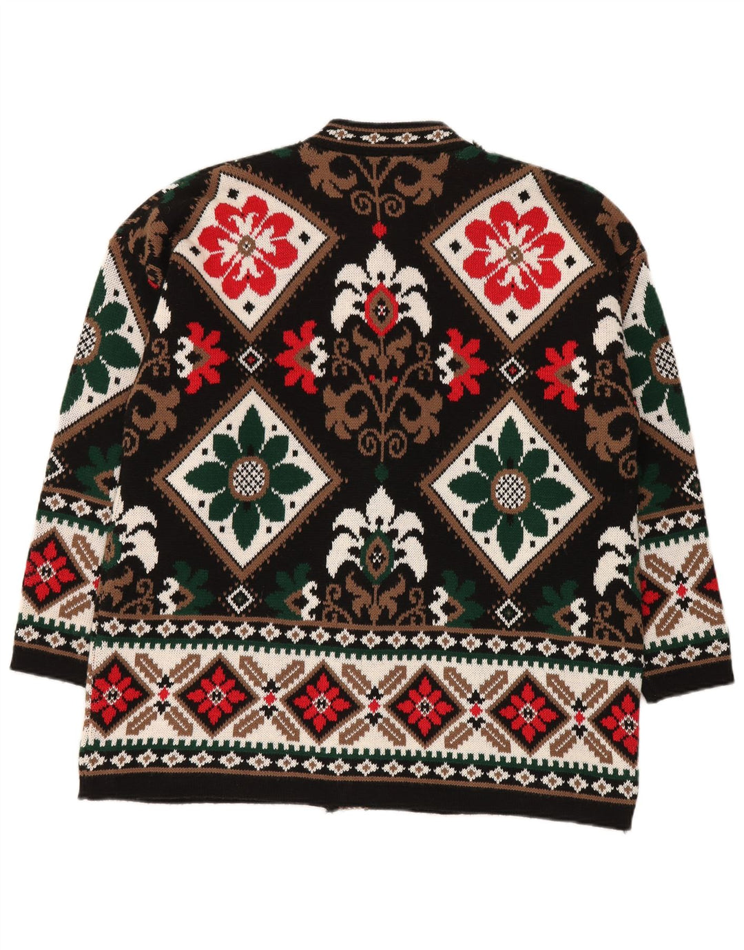 BELLISIMO Pulover cardigan supradimensionat pentru femei UK 16 Large Black Fair Isle