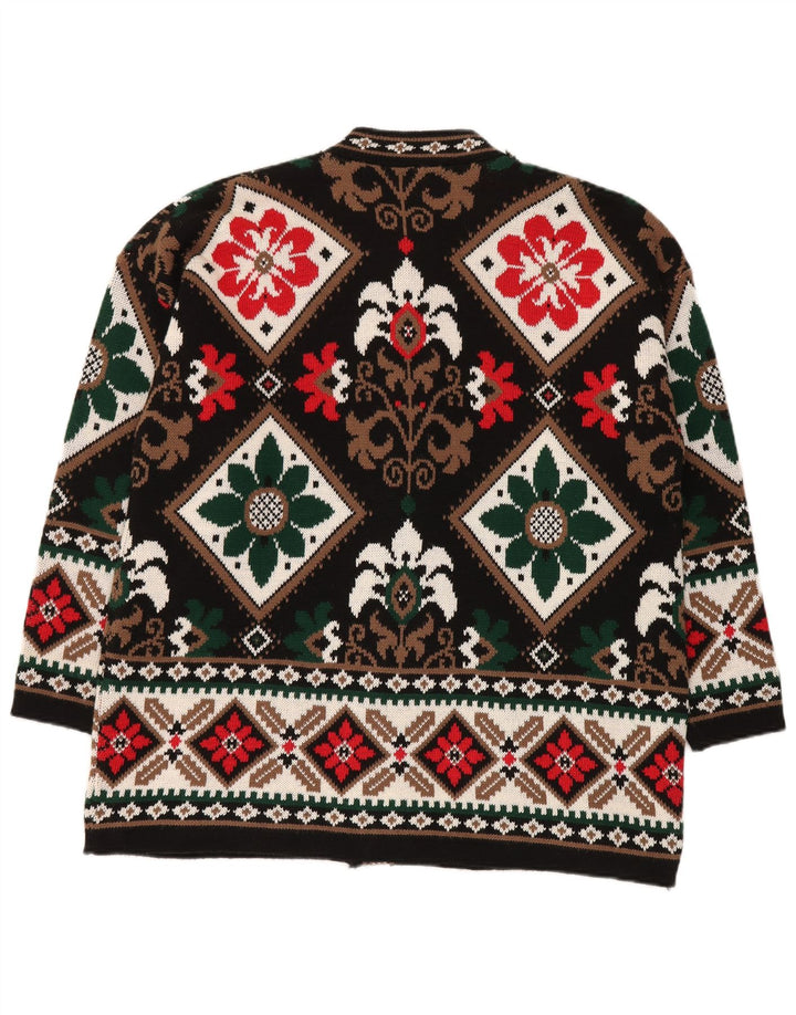 BELLISIMO Pulover cardigan supradimensionat pentru femei UK 16 Large Black Fair Isle