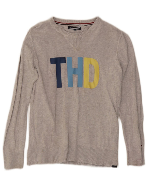 Pulover Tommy Hilfiger pentru damă cu grafică cu gât de barcă, UK 10, gri mic