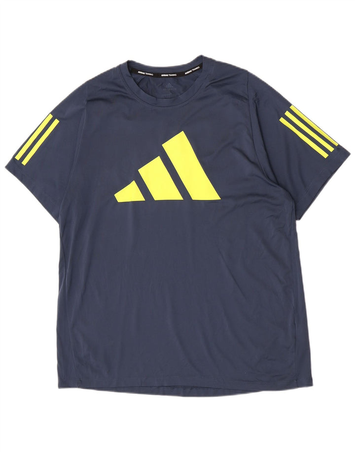 Tricou cu grafică obișnuită Adidas pentru bărbați Top mare, albastru bleumarin, color block