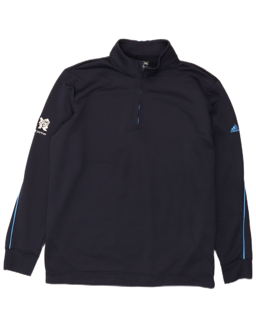 Pulover adidas Climalite pentru bărbați, cu fermoar, cu gât, poliester mare, albastru
