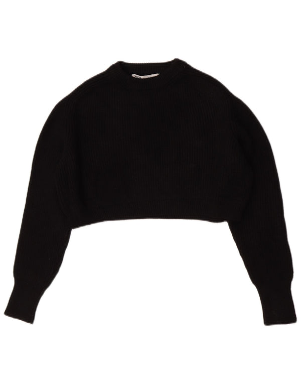 Pulover de damă Zara Crop oversized cu decolteu triplu UK 10 Mic Negru