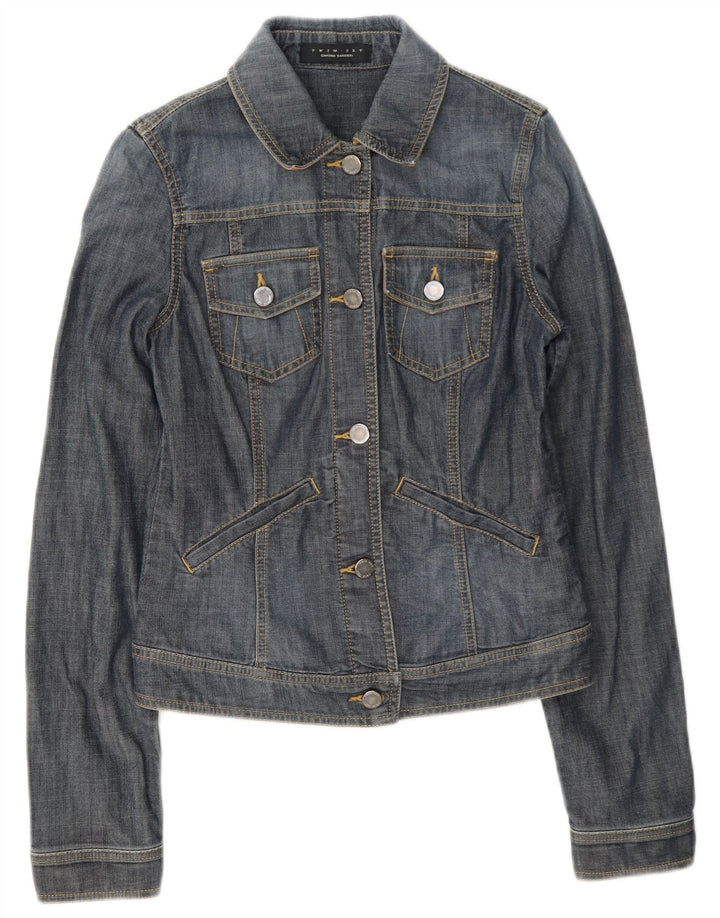 Simona Barbieri Jachetă Twin-Set Denim pentru Femei UK 10 Small Blue Bumbac