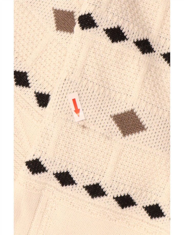 Pulover vintage pentru bărbați cu gâtul turnat XL alb Argyle/Diamond