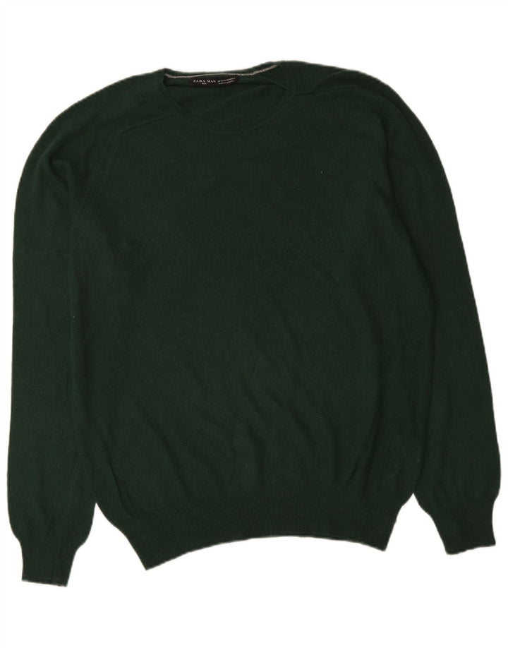 ZARA Mens Crew Neck Jumper Sweater XL Green Viscose