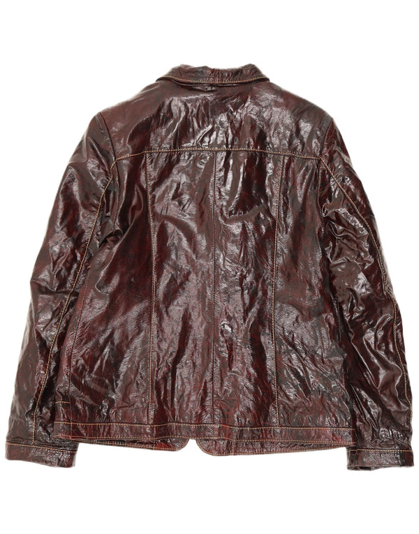 Jachetă bomber din piele artificială vintage pentru femei UK 24 4XL Burgundy