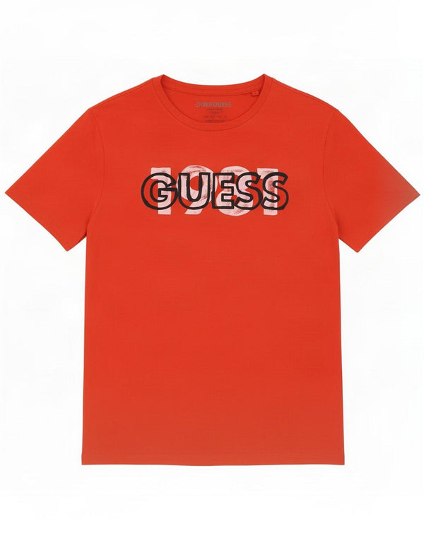 Tricou grafic Guess pentru bărbați Top, bumbac roșu mediu