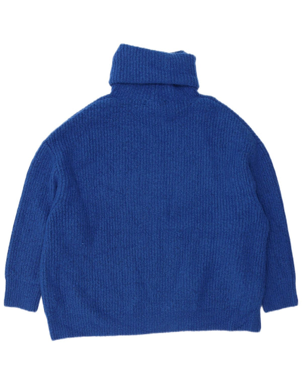 Pulover supradimensionat pentru femei Zara, cu gât rulat, UK 14, albastru mediu acrilic