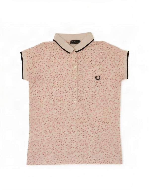 Fred Perry Tricou Polo Crop pentru femei UK 10 Mic Bumbac Floral Alb