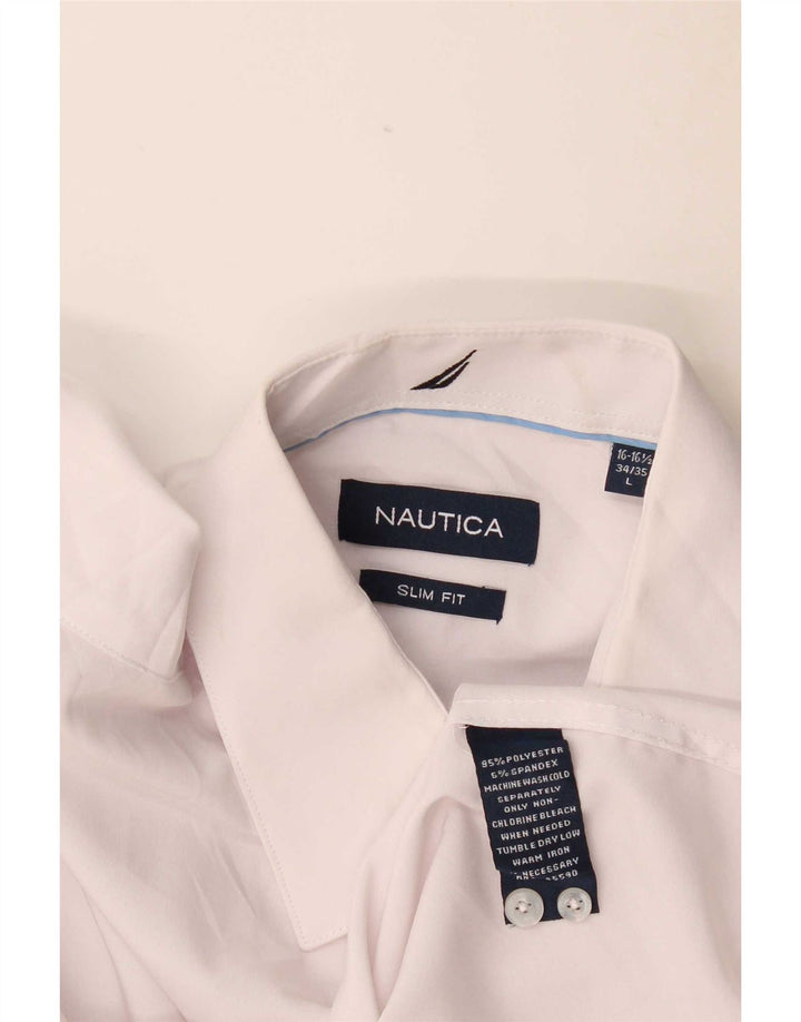Cămașă pentru bărbați Nautica Slim Fit Mărimea 16 1/2 Poliester alb mare
