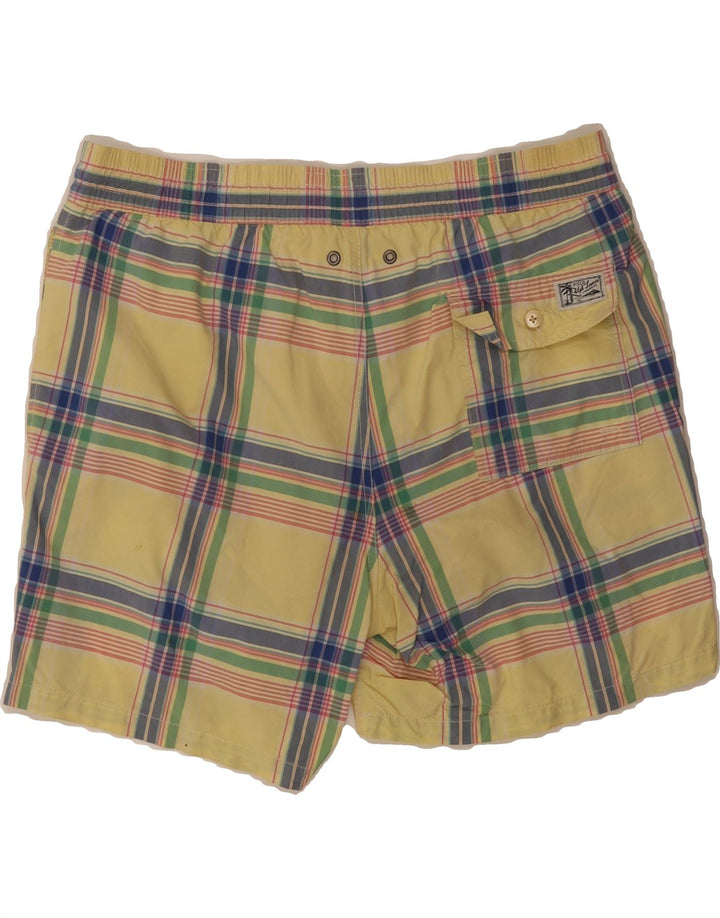 POLO RALPH LAUREN Mens Swimming Shorts Medium  Yellow Check Polyester Vintage Polo Ralph Lauren and Second-Hand Polo Ralph Lauren from Messina Hembry 