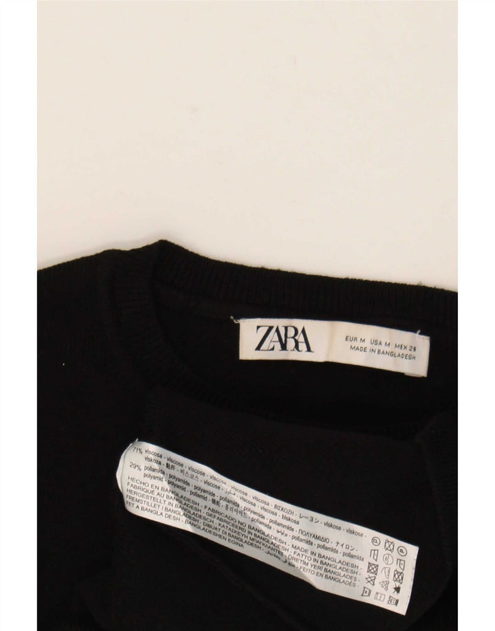 Crop Top pentru femei Zara cu mânecă lungă UK 12 Medium Black Viscose