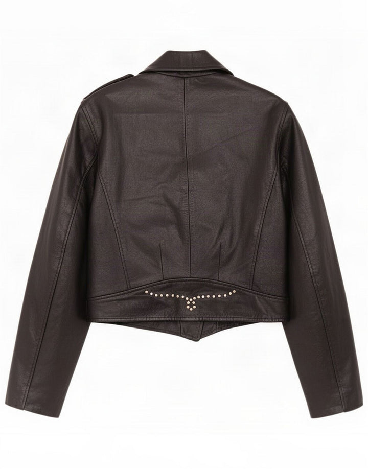 Vintage Womens Leather Biker Jacket IT 44 Medium Black