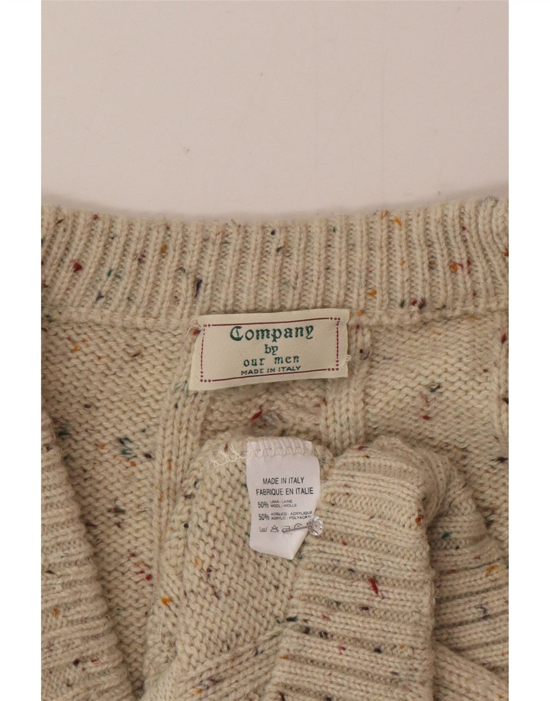 Cardigan Vintage pentru bărbați, lână mare, bej, cu pete