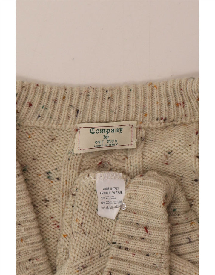 Cardigan Vintage pentru bărbați, lână mare, bej, cu pete
