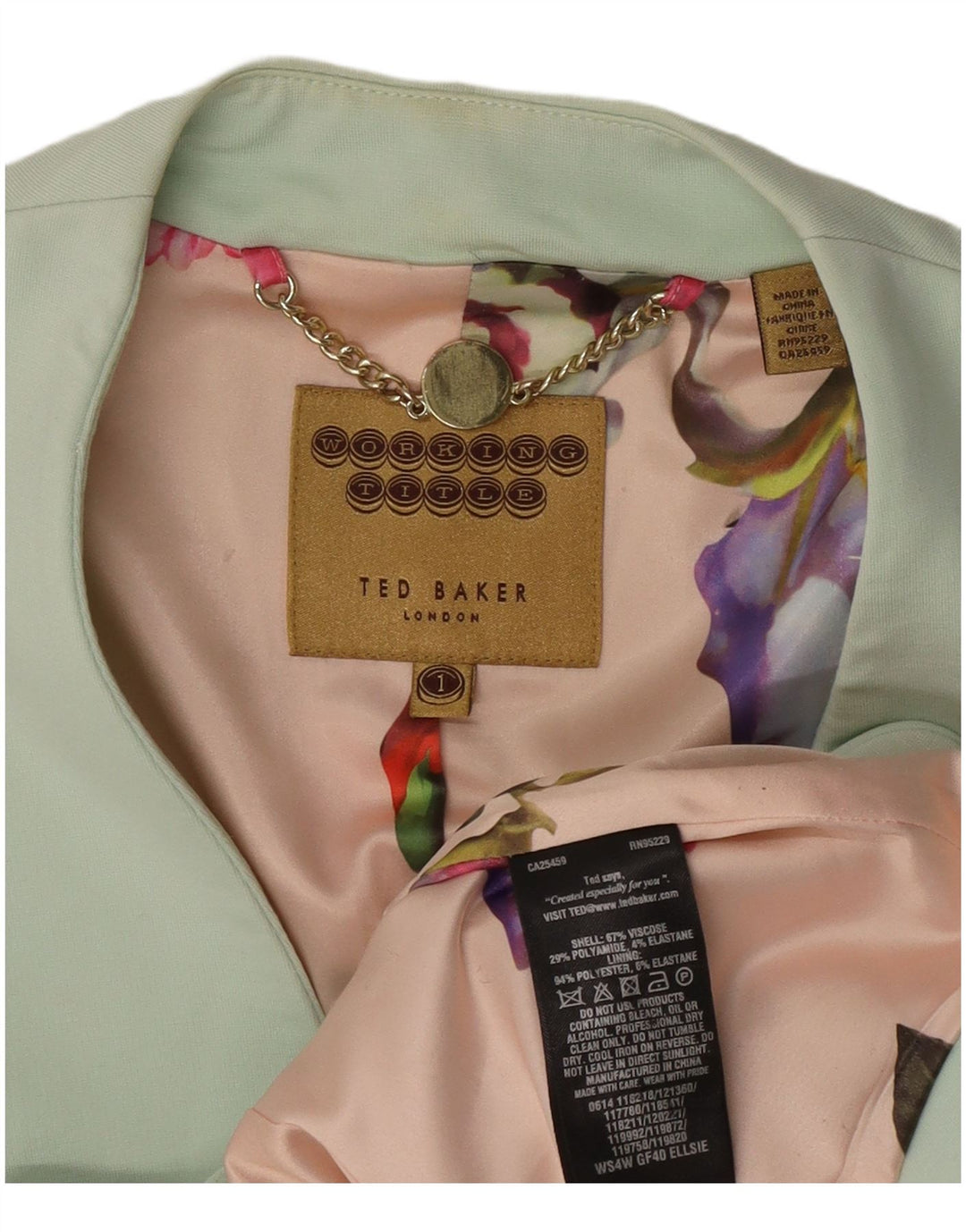 Jachetă blazer pentru femei Ted Baker, cu 1 nasture, UK 6 XS, viscoză verde