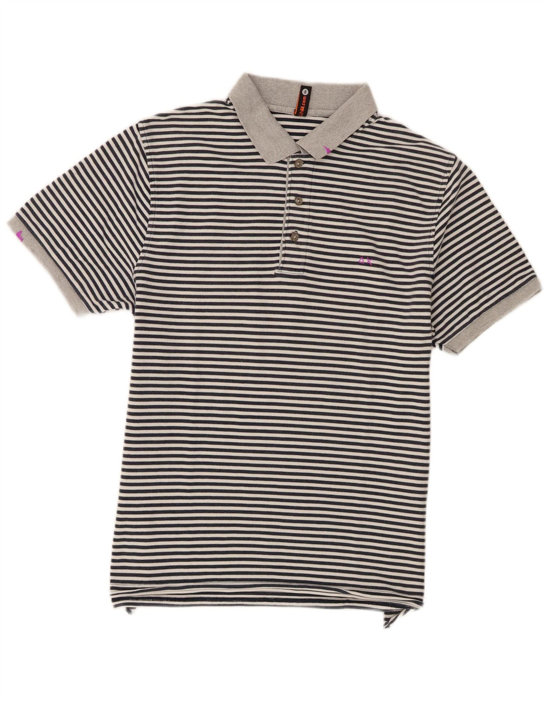 Sun68 Tricou polo pentru bărbați, bumbac cu dungi gri, mare